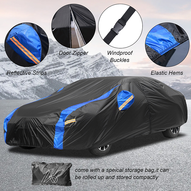 Black and blue waterproof polyester taffeta full car cover